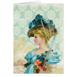 Vintage Victorian Elegant Lady Blue Lace & Flowers