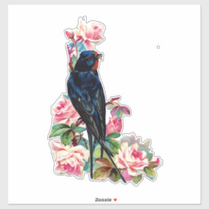 VINTAGE VICTORIAN FLORAL BIRD PEGATINA