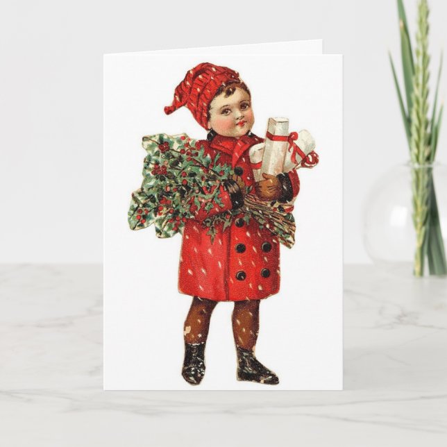 Vintage Victoriano Navidad Boy, (Anverso)