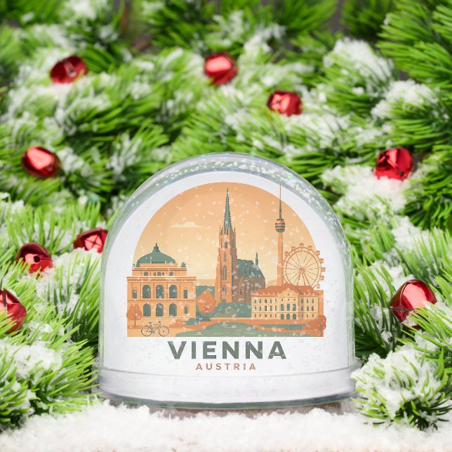 Vintage Vienna Austria Retro Travel Snow Globe (Navidad)