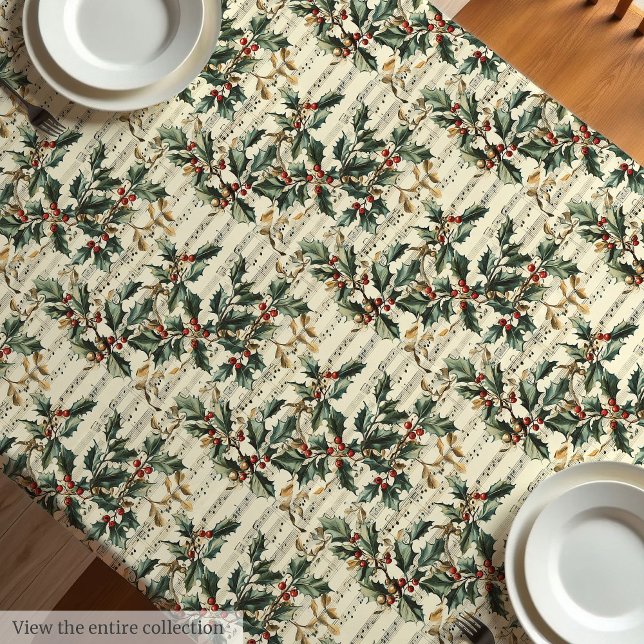 Vintage villancicos y manteles de bayas holly (Vintage Christmas carols & holly berry tablecloth)