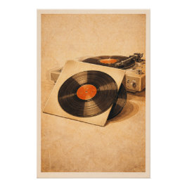 Vintage Vinyl Records Retro Turntable Music Poster