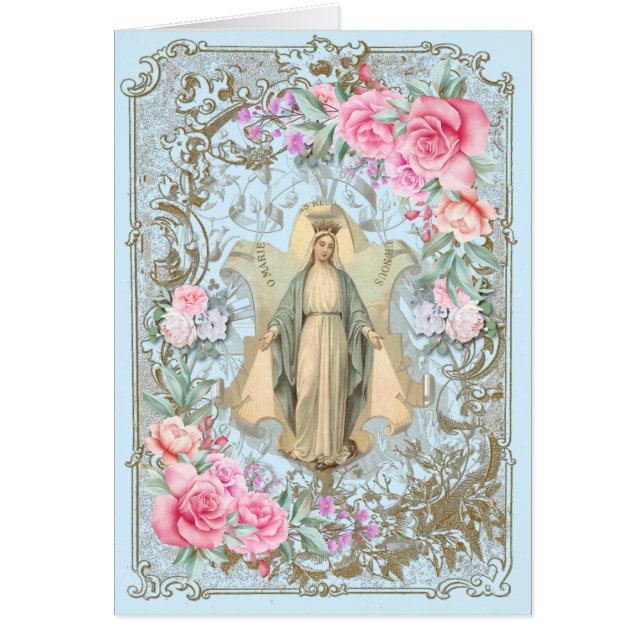 Vintage Virgen Religiosa María Oración Rosas Rosad (Frente)