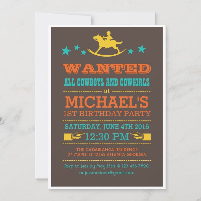 Vintage Wanted Western Cowboy Birthday Invitación (Anverso)