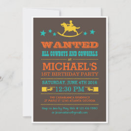 Vintage Wanted Western Cowboy Birthday Invitación