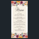 Vintage Watercolor Autumoms Blooms Floral Menu Car<br><div class="desc">Carta vintage y caprichosa con flores acuarelas en flores de otoño y estampado floral. Esta tarjeta de menú será perfecta para bodas de otoño o otoño y otros eventos. Los elementos coincidentes están disponibles.</div>