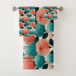 Vintage Watercolor Pink and Green Floral