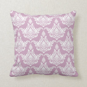 Vintage Watercolor Purple Damask Cojín decorativo
