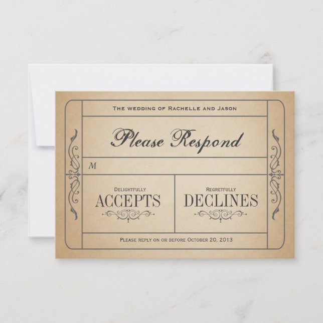 Vintage Wedding Ticket RSVP (Anverso)