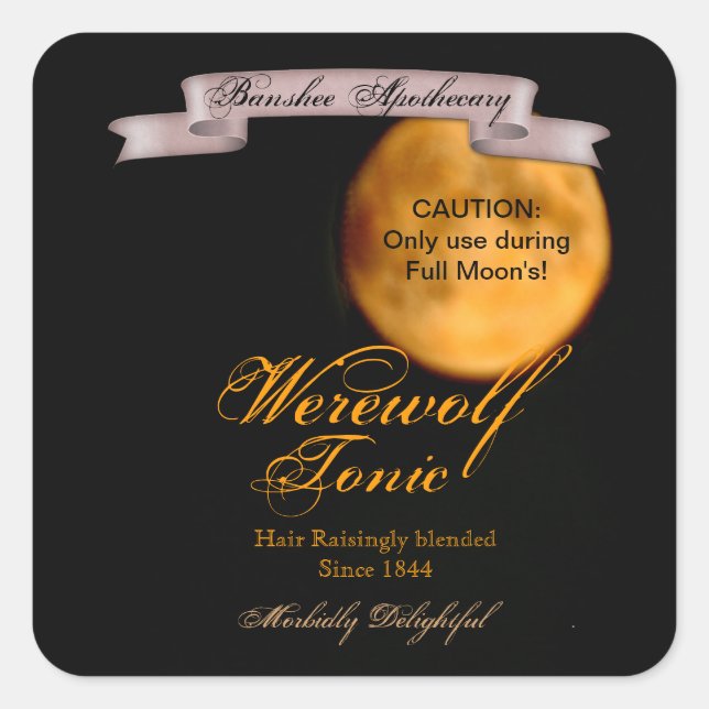 Vintage Werewolf Tonic Halloween Botella Pegatinas (Anverso)