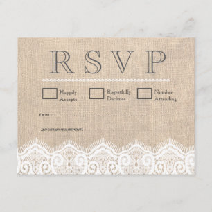 Vintage White Lace & Burlap Wedding Tarjetas RSVP
