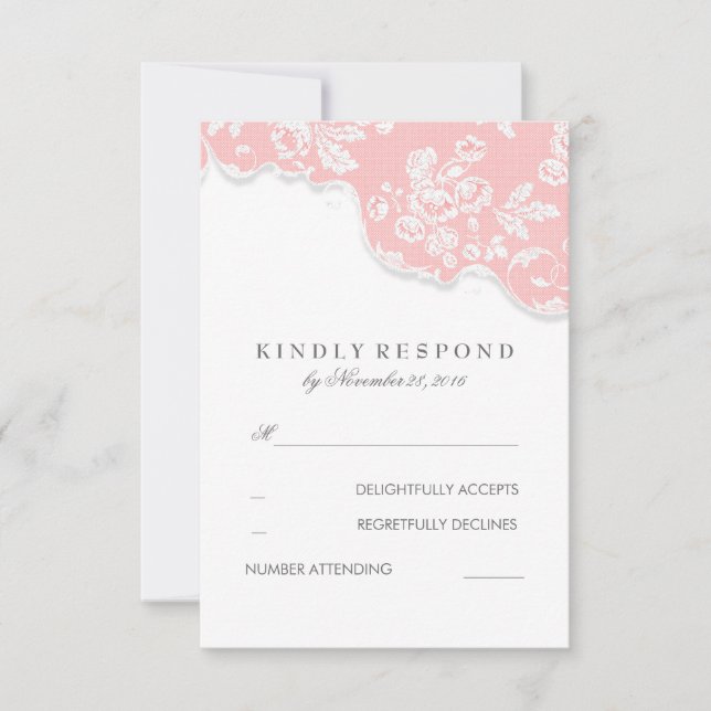 Vintage White Lace Pink Wedding RSVP (Anverso)