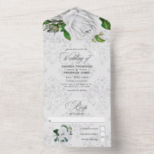 Vintage White Roses Boda Todo En Una Invitación