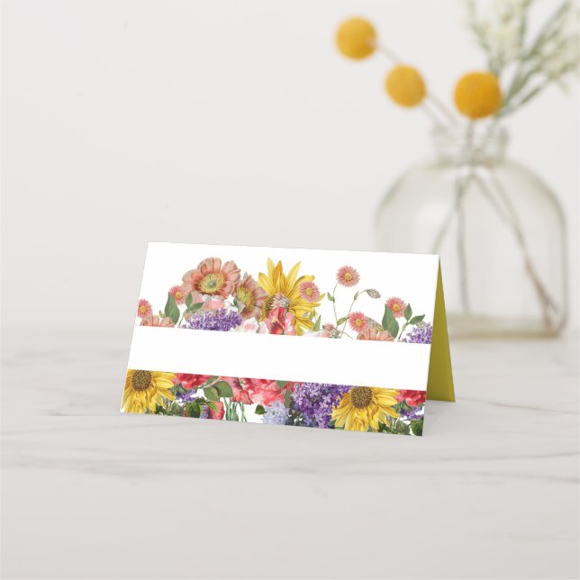 Vintage Wildflowers Boda Tarjeta de lugar plegado (Anverso)