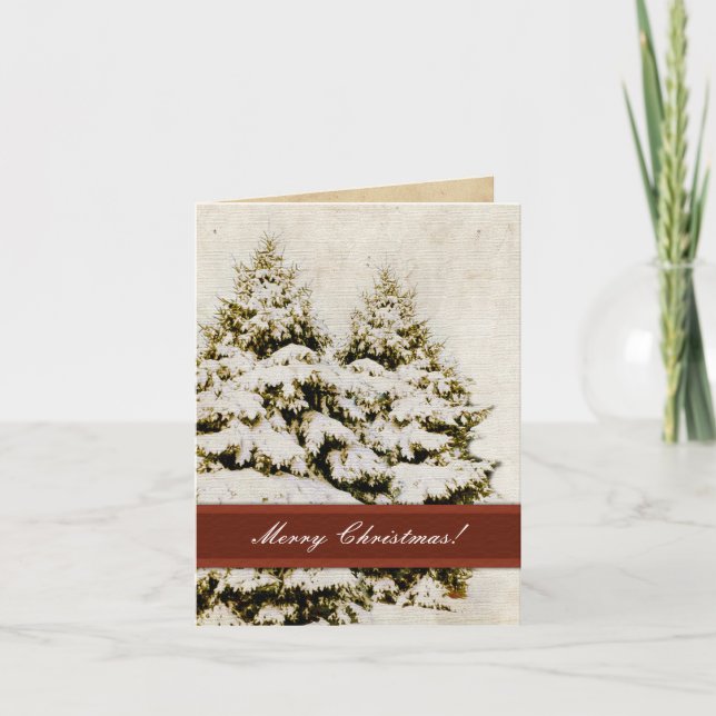 Vintage Winter Evergreens Navidad Card (Anverso)