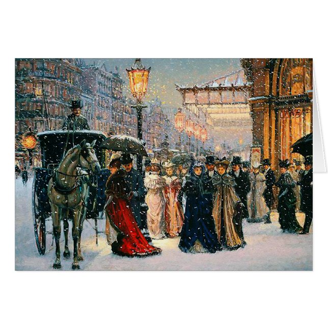 Vintage Winter Parisian Scene Navidades Card (Anverso (Horizontal))