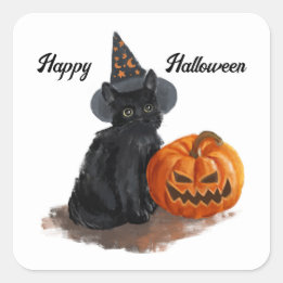 Vintage Witch Cat Square Pegatinas