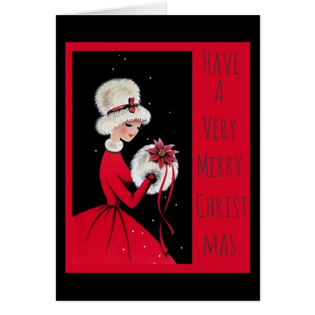 Vintage Woman in Red and White Fur Navidades (Frente)