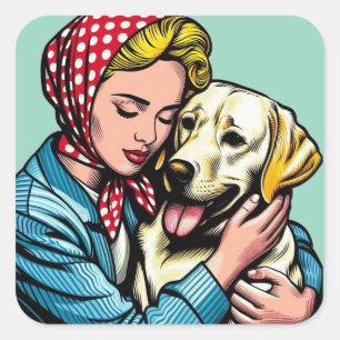 Vintage Woman with Yellow Labrador Pegatinas