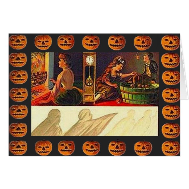 Vintage Women, Ghost and Jack o' Lanterns (Anverso (Horizontal))