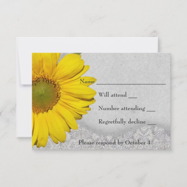 Vintage Yellow Gray Sunflower RSVP (Anverso)