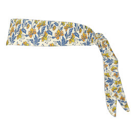 Vintage Yellow Orange Folk Floral Blue Leaf