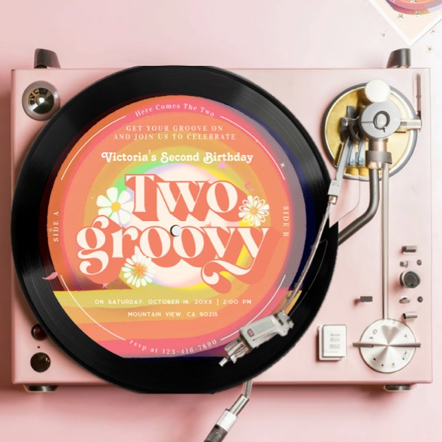 Vinyl Record Groovy Segunda Invitación de cumpleañ (Subido por el creador)