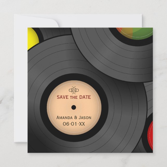 Vinyl Records Retro Guardar la invitación de fecha (Anverso)