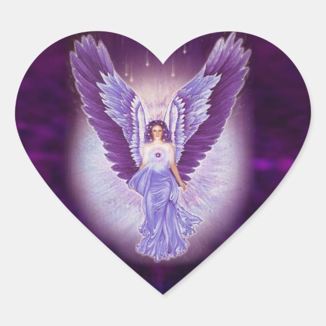 Violet Amethyst Angel Heart Pegatinas (Anverso)