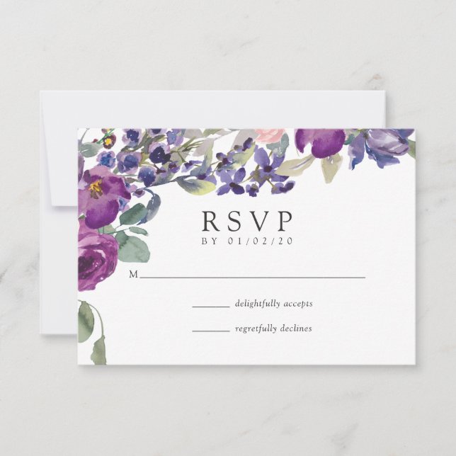 Violet and Plum Floral Wedding RSVP (Anverso)