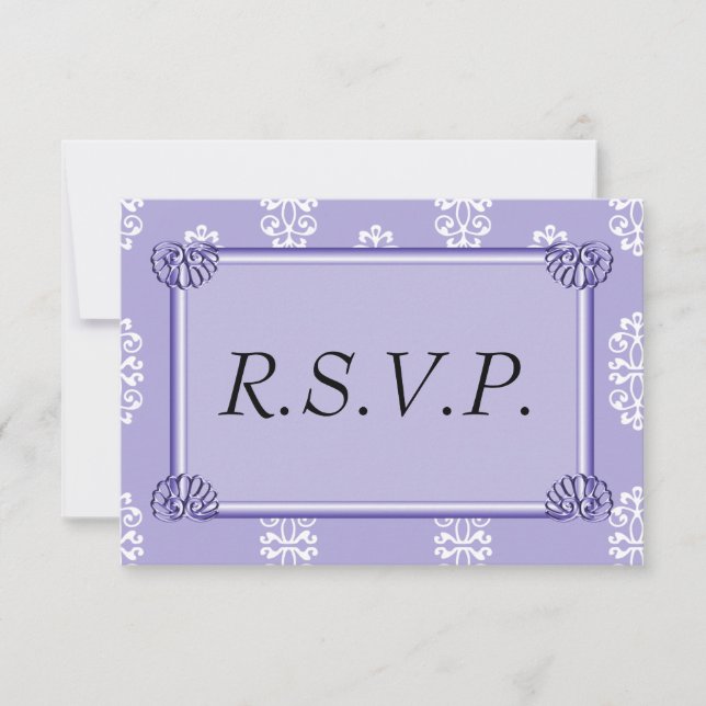 Violet Blue Damask Wedding RSVP (Anverso)