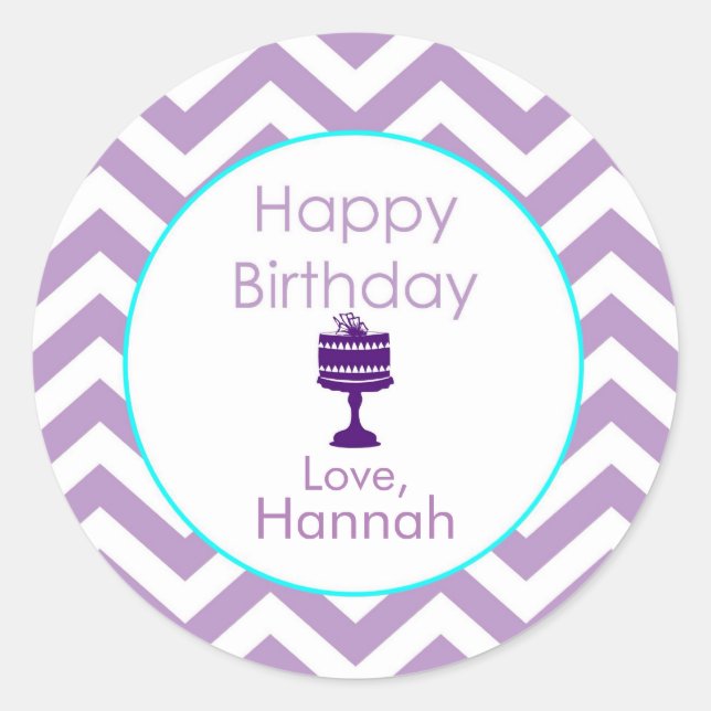 Violet Chevron Pegatinas de cumpleaños personaliza (Anverso)