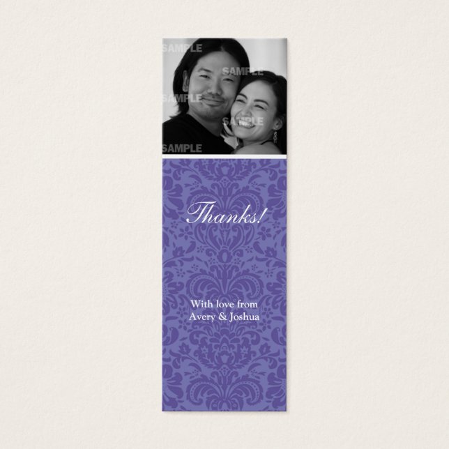Violet Damask Skinny Favor Tag (Frente)
