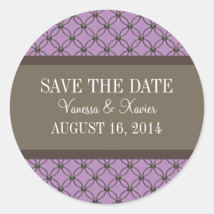 Violet Fancy Lattice Save the Date Pegatinas