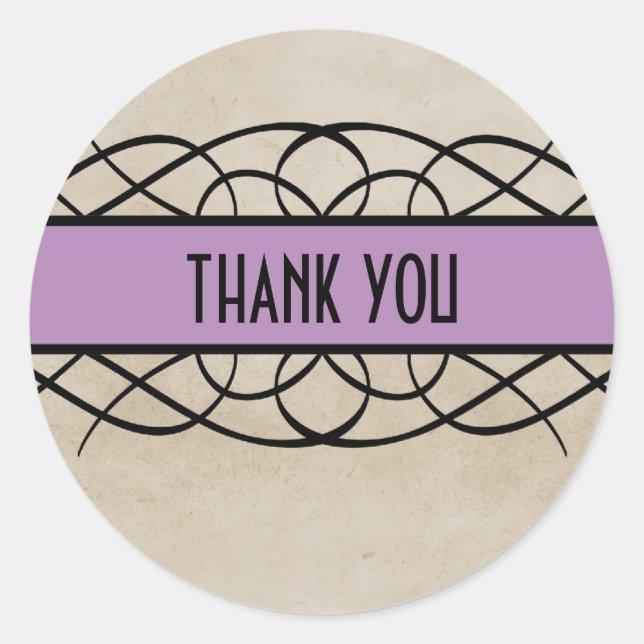 Violet Flourish Border Gracias Pegatinas (Anverso)