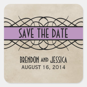 Violet Flourish Border Save the Date Pegatinas