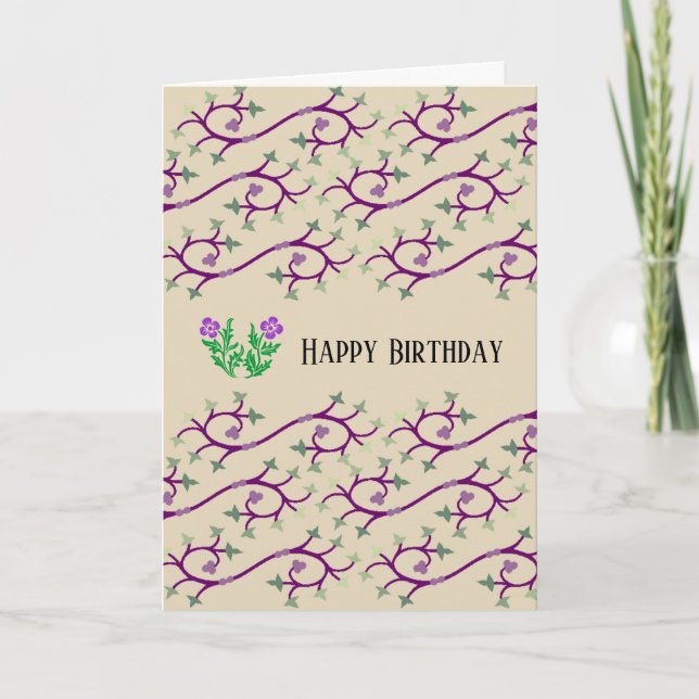 Violet & Green Vine Design Tarjeta de cumpleaños f (Anverso)