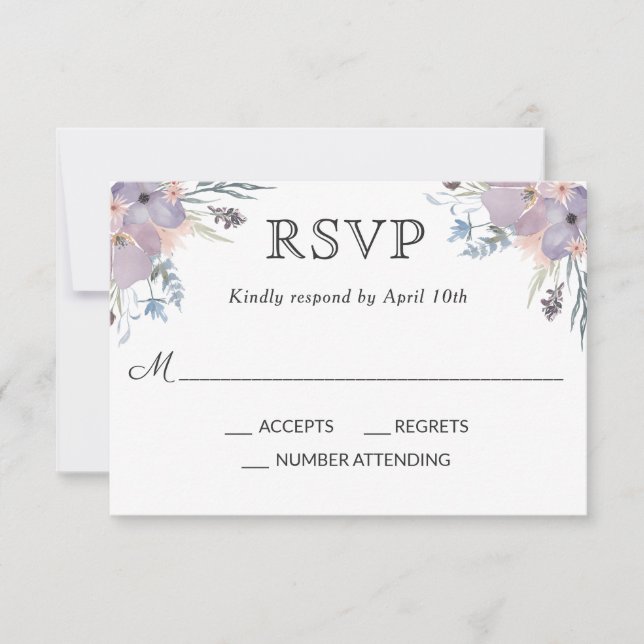 Violet Meadow Watercolor Floral Wedding RSVP (Anverso)