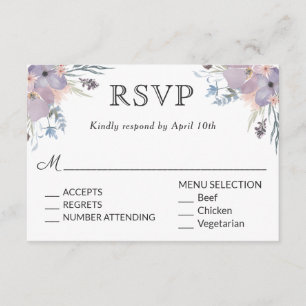 Violet Meadow Wedding RSVP con opciones de menú