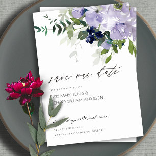 Violet Purple Floral Leafy Guardar la invitación d