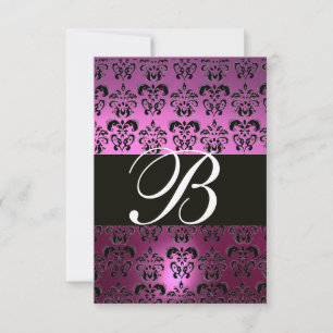VIOLET PURPLE NEGRO DAMASK MONOGRAM RSVP blanco