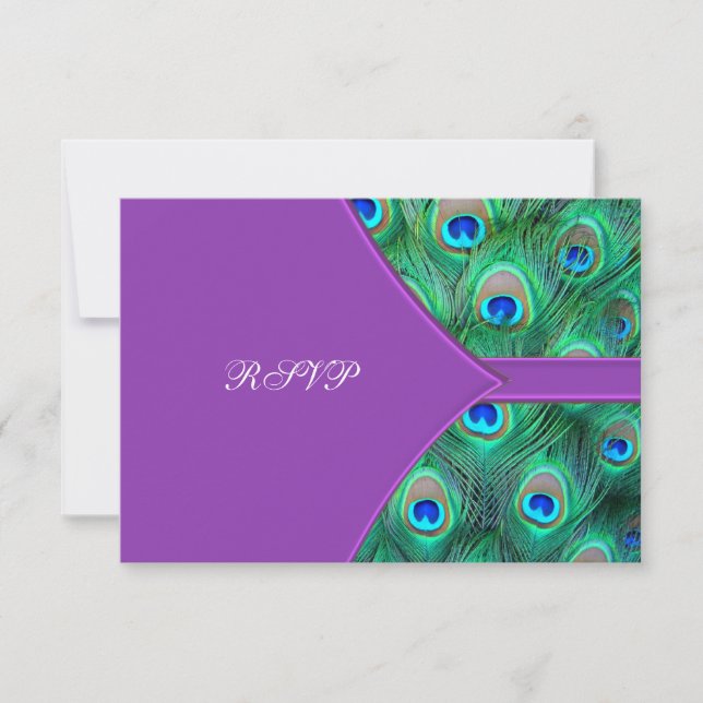 Violet Purple Peacock Wedding RSVP (Anverso)