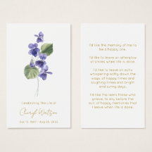 Violeta | Tarjeta de oración conmemorativa funeral