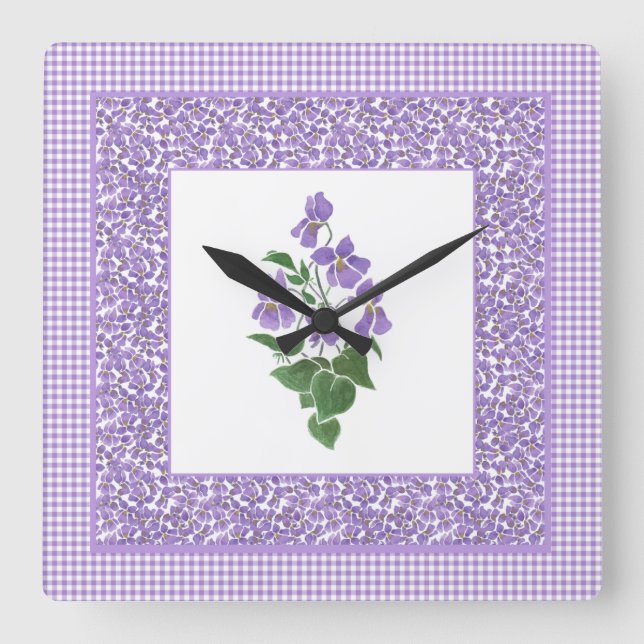 Violetas de reloj de pared de bonito Square y Chec (Anverso)