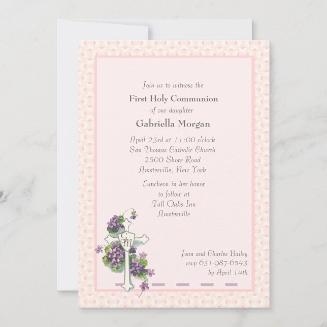 Violetas e invitación religiosa de la cruz (Anverso)