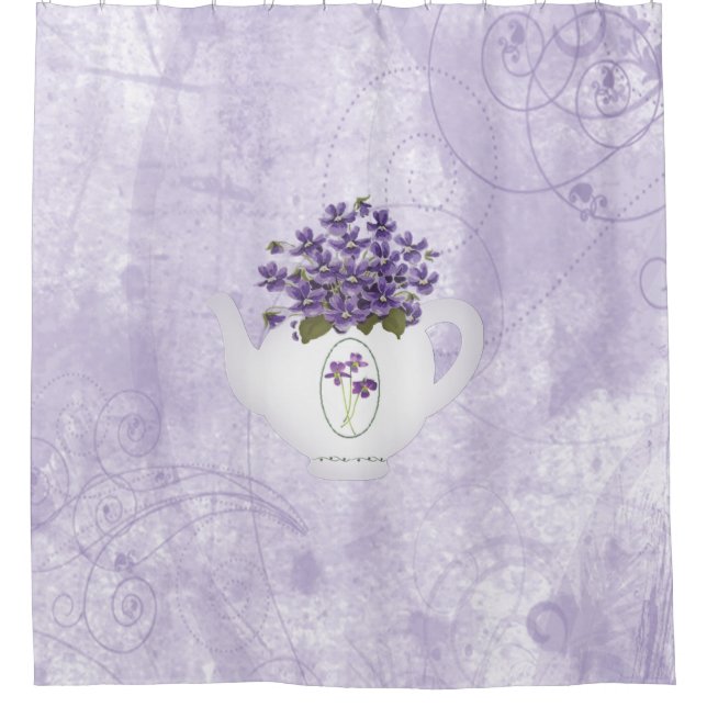 Violetas En La Cortina De Ducha De Teapot (Anverso)