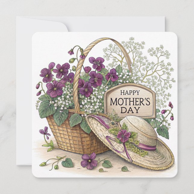 Violetas en una tarjeta de Día de la Madre de cest (Anverso)