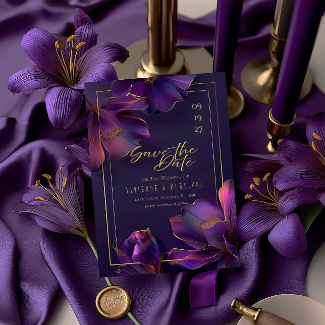 Violetas Luminosas Elegantes y Sorprendentes Salva (Modern Elegant Violet Purple Luminous Violets Save the Date Wedding Card )