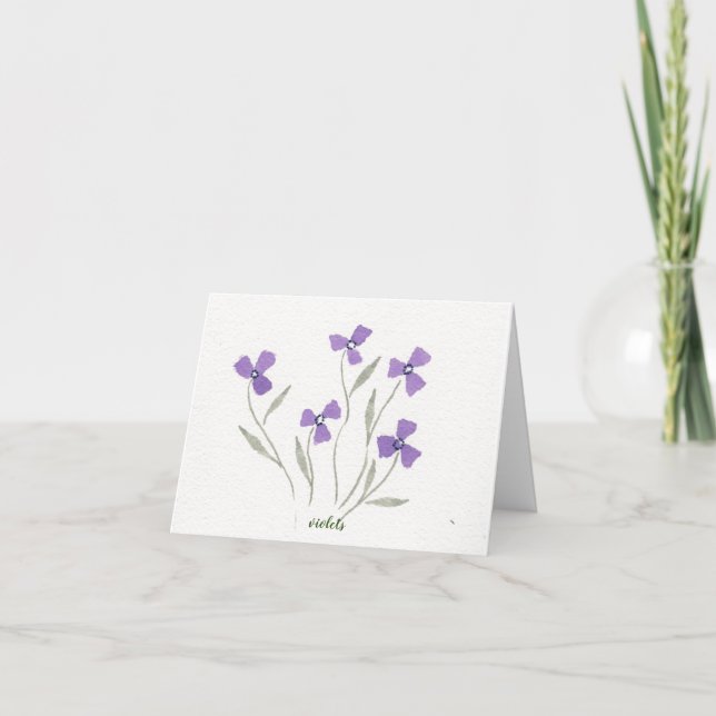 Violetas simples en tarjetas de notas de acuarela (Anverso)