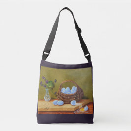 Violetas y cesta de huevos bolsa de cuerpo cruzado